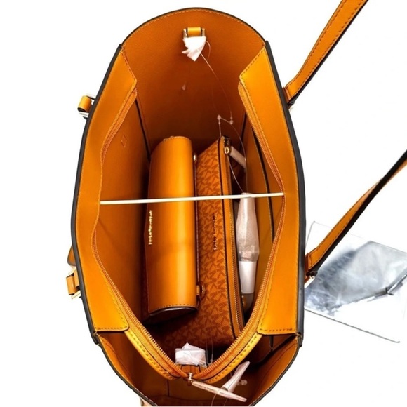 Michael Kors Charlotte LG Tote Bag 3 IN 1 Leather Shoulder Bag Cider - Picture 9 of 14